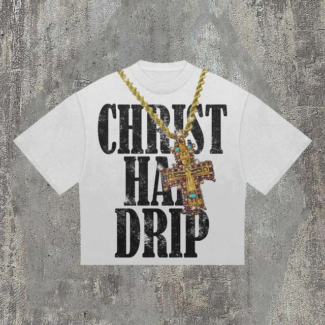 Vintage Saint Necklace Print Graphic Cotton T-Shirt Product Image