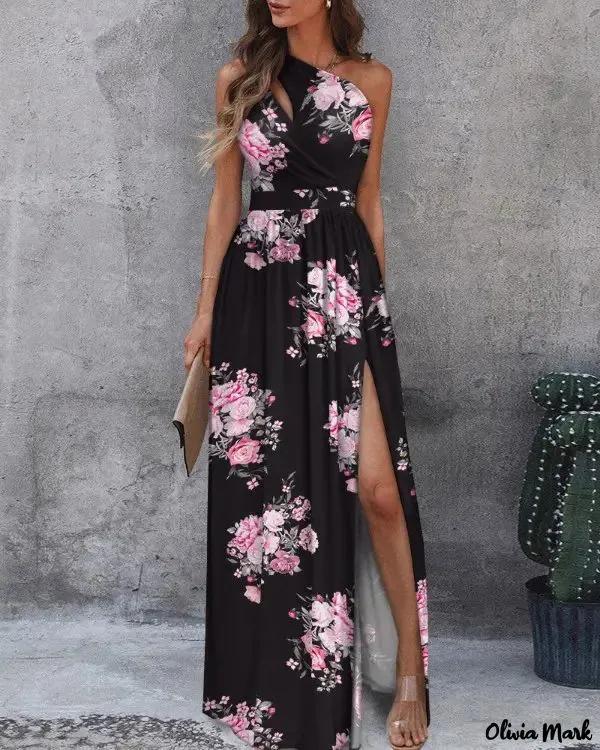 Olivia Mark – One Shoulder High Slit Floral Print Prom Dress Product Image