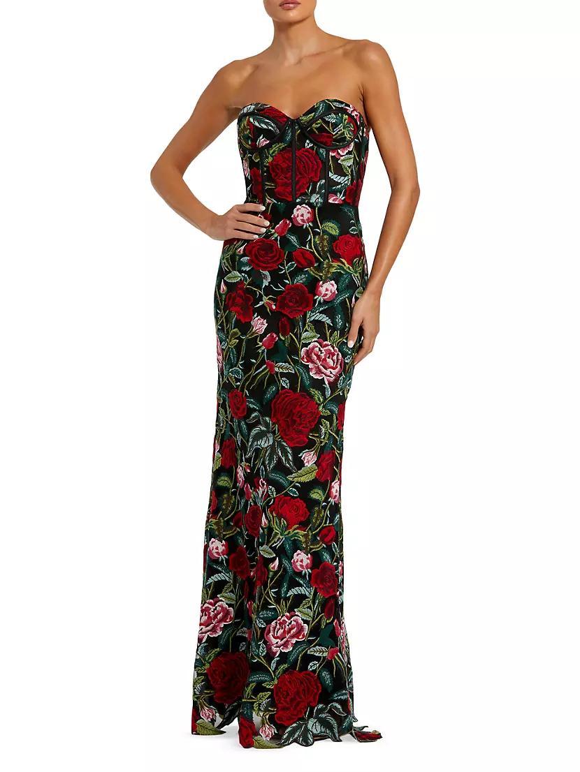 Floral Embroidered Bustier Column Gown Product Image