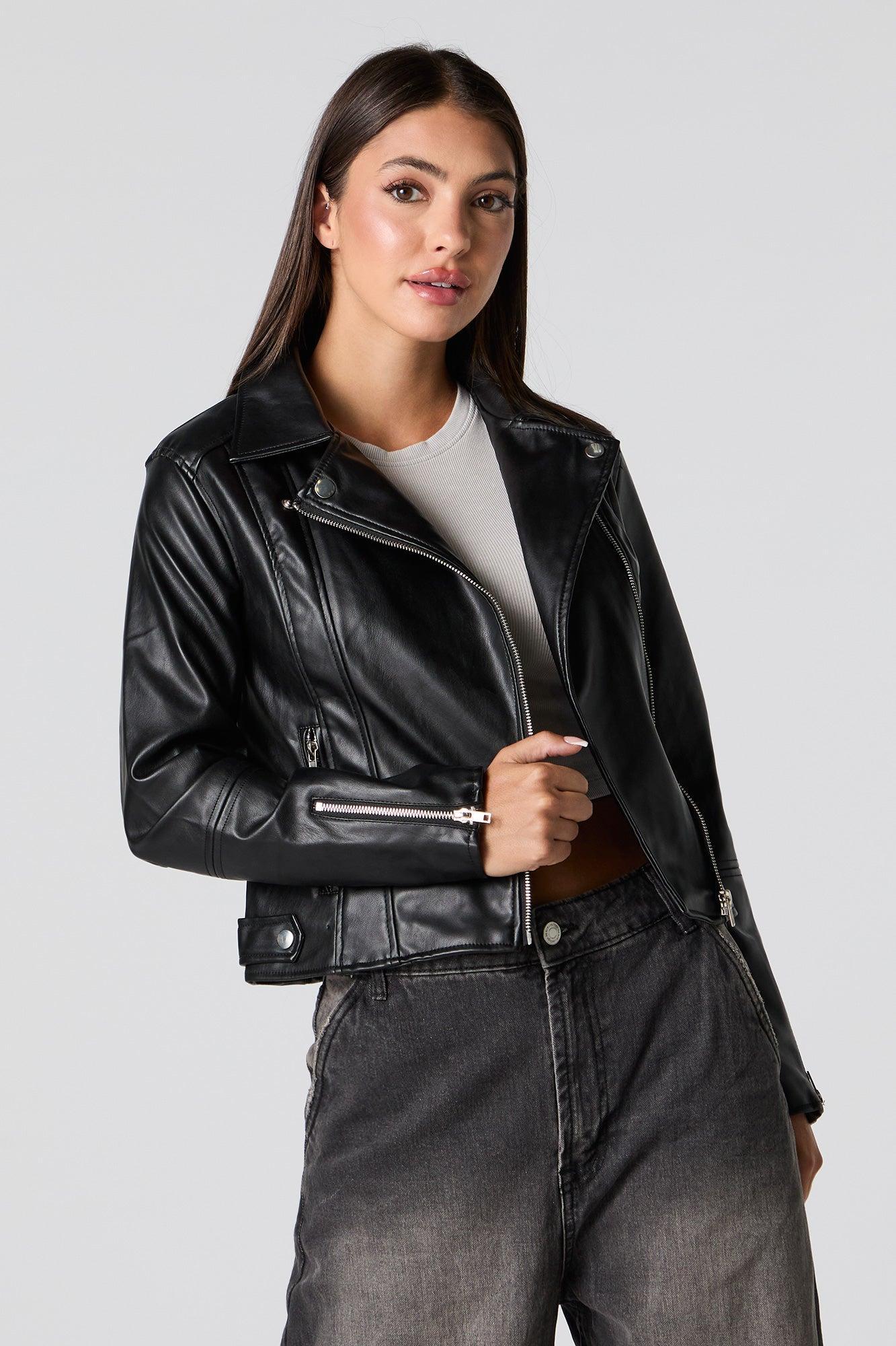 Faux Leather Biker Jacket Female Product Image