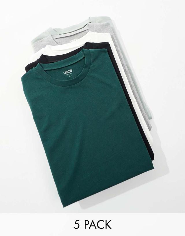 ASOS DESIGN 5 pack crew neck t-shirts in multiple colors Product Image