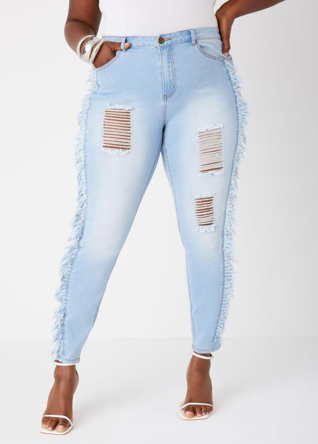 Fringed High Rise Skinny Jeans Product Image