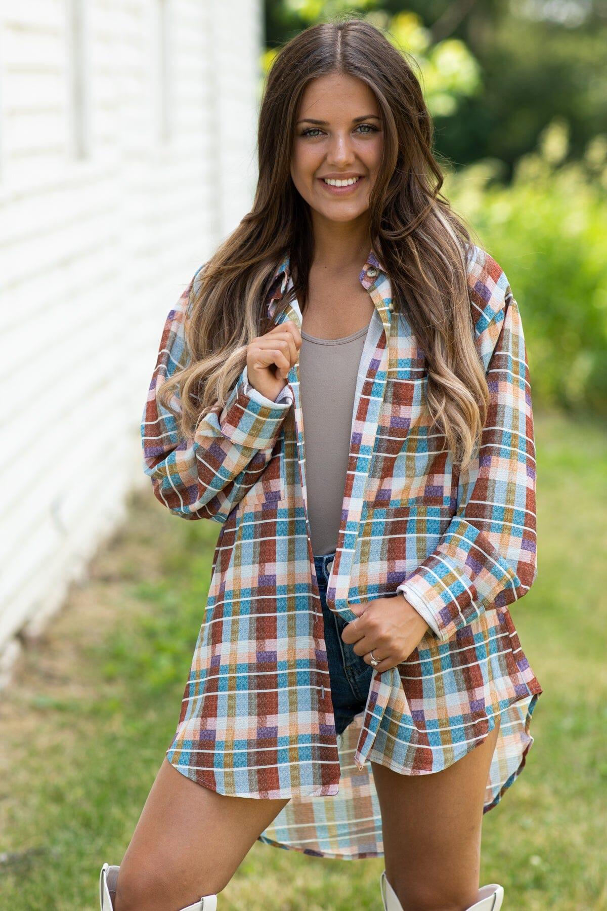 Rust and Eggplant Plaid Button Up Top Product Image