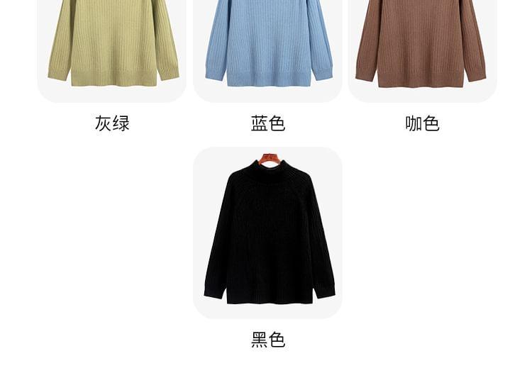 Turtleneck Plain Slit Ribbed Sweater Product Image