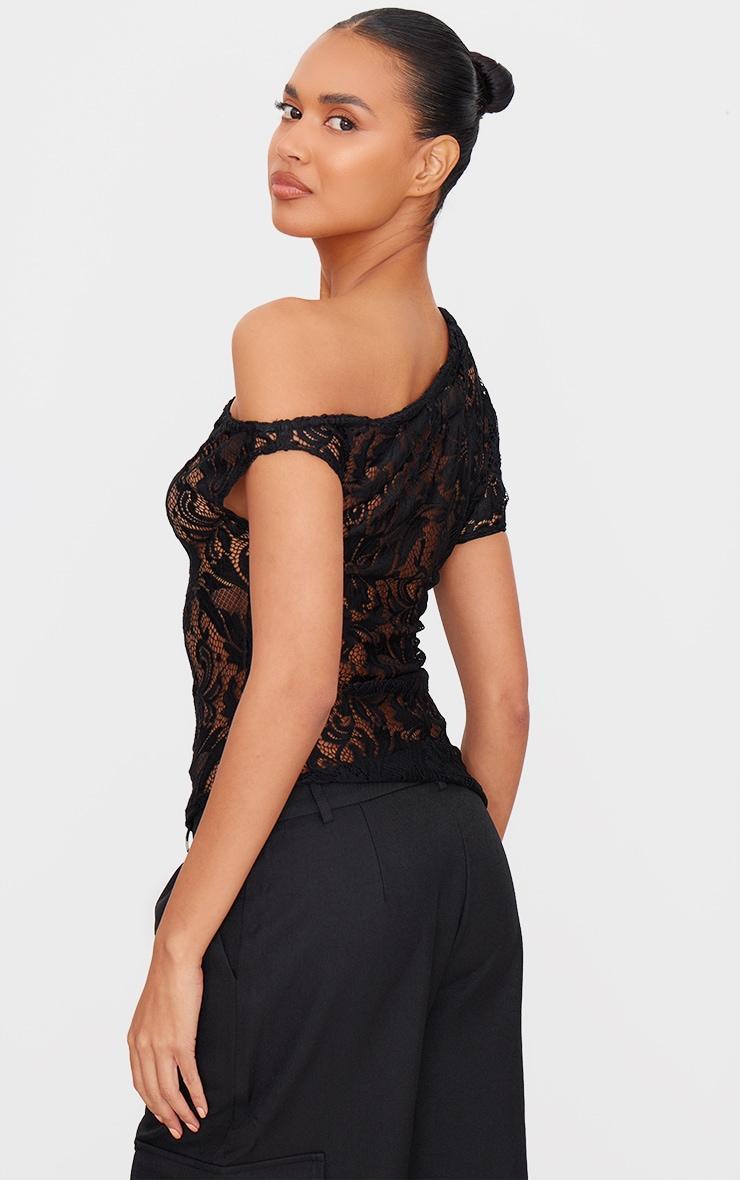 Black Lace Detail Asymmetric Longline Top Product Image