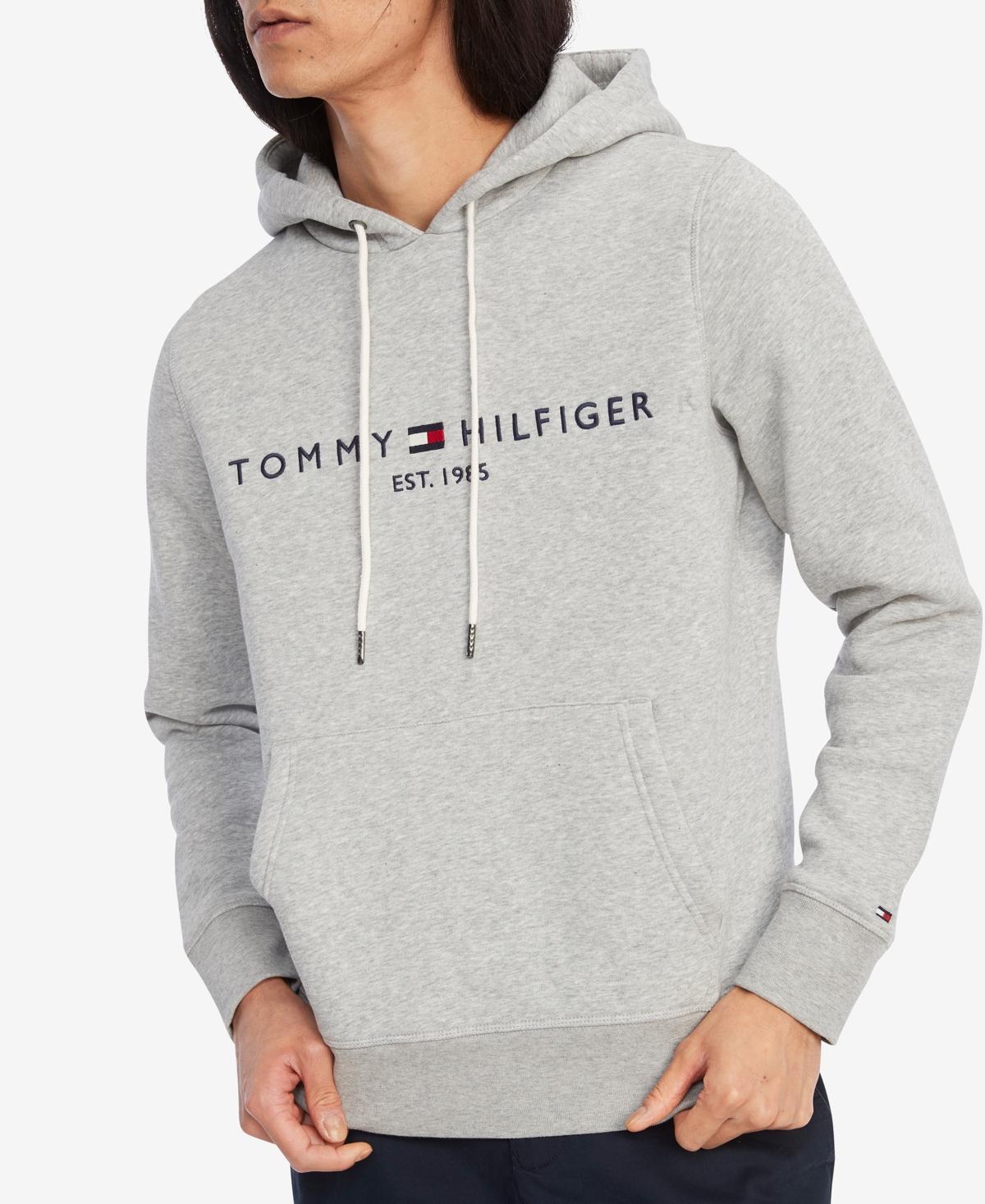 Mens Tommy Hilfiger Embroidered Logo Hoodie Cloud Grey Product Image