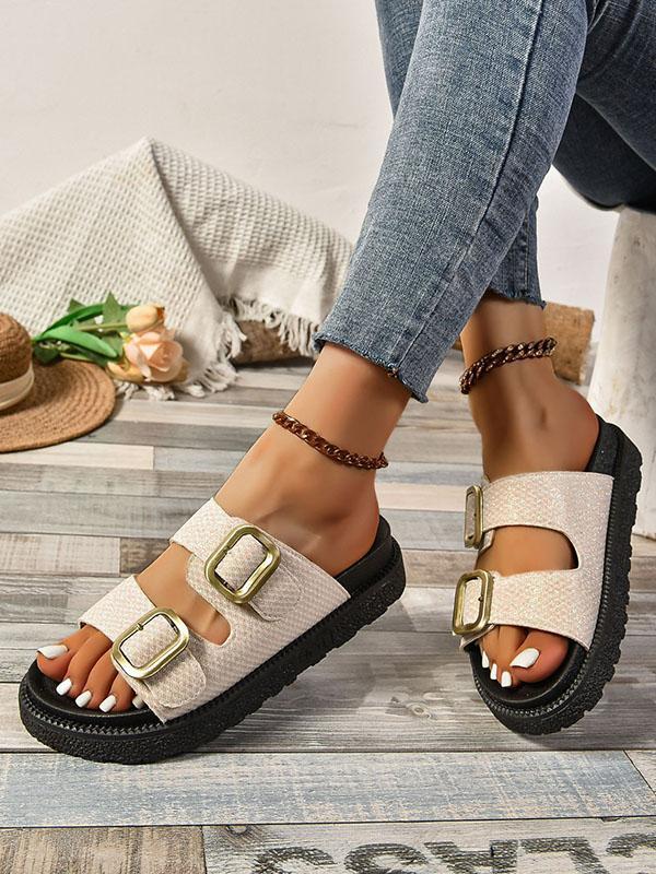 Belt Buckle Hollow Open Toe Shiny Sandals Slippers Product Image