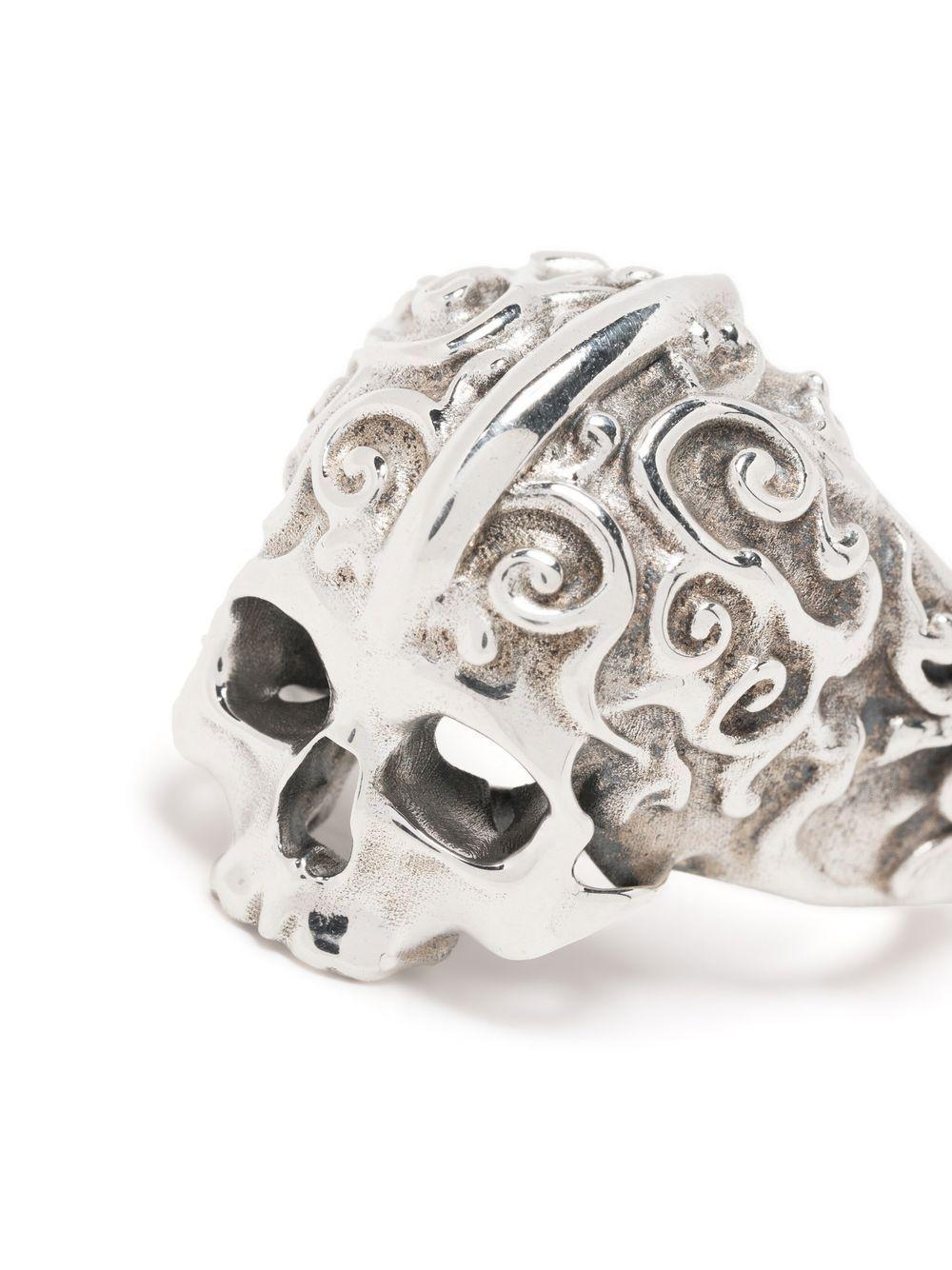 EMANUELE BICOCCHI Breiter Ring Mit Totenkopf In Silver Product Image