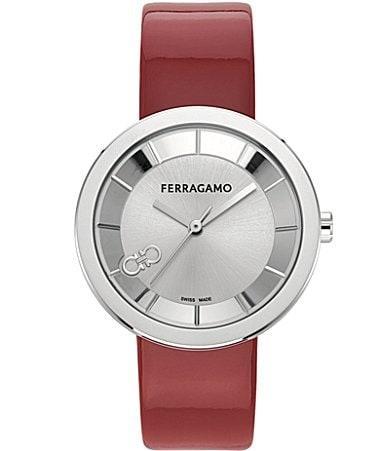 Salvatore Ferragamo Womens Curve V2 Quartz Analog Red Leather Strap Watch Product Image