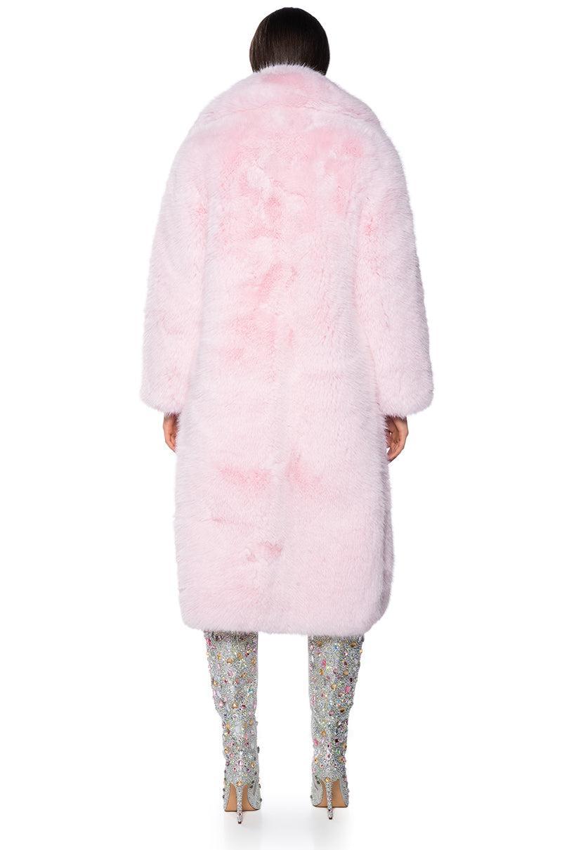 BEAR HUG LONGLINE LUXE FAUX FUR TRENCH COAT IN PINK Product Image