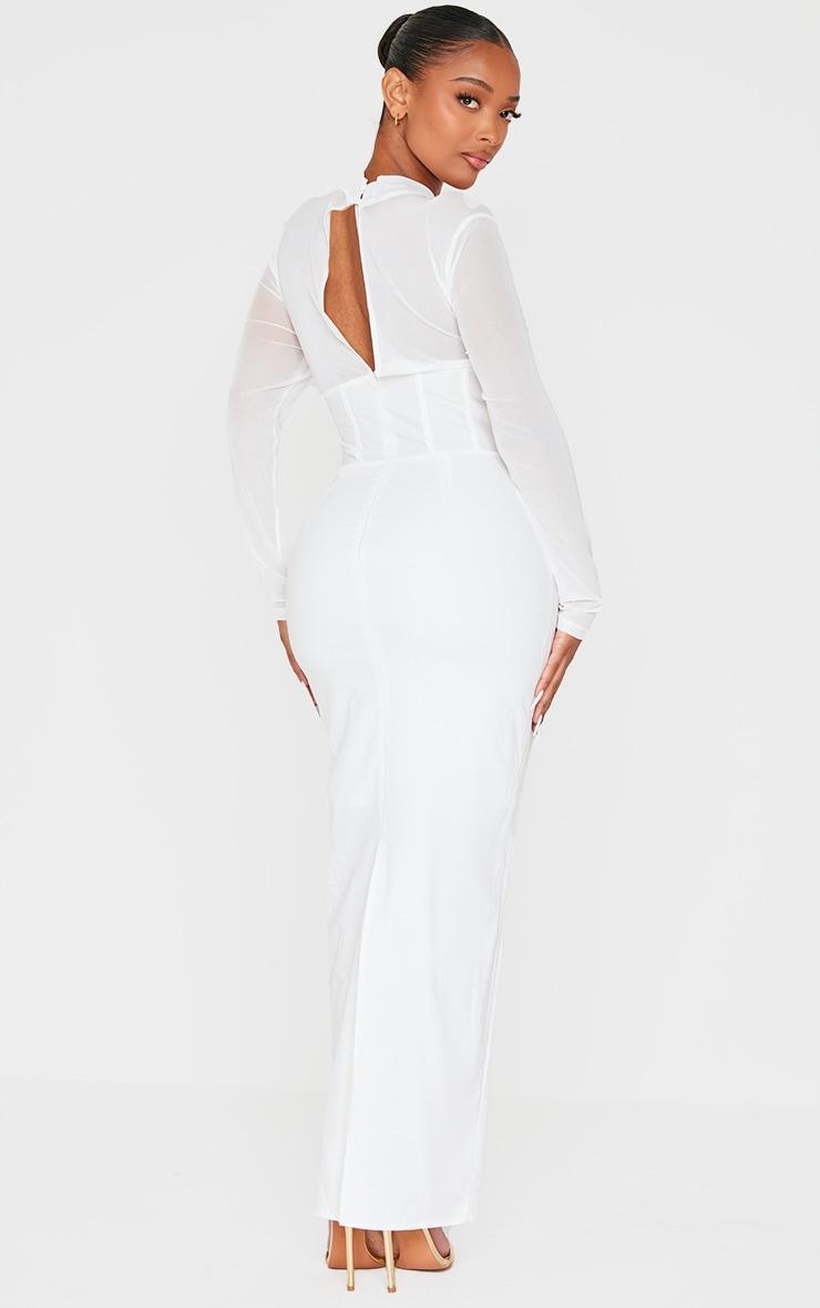 Shape White Mesh Long Sleeve Ruched Corset Maxi Dress Product Image