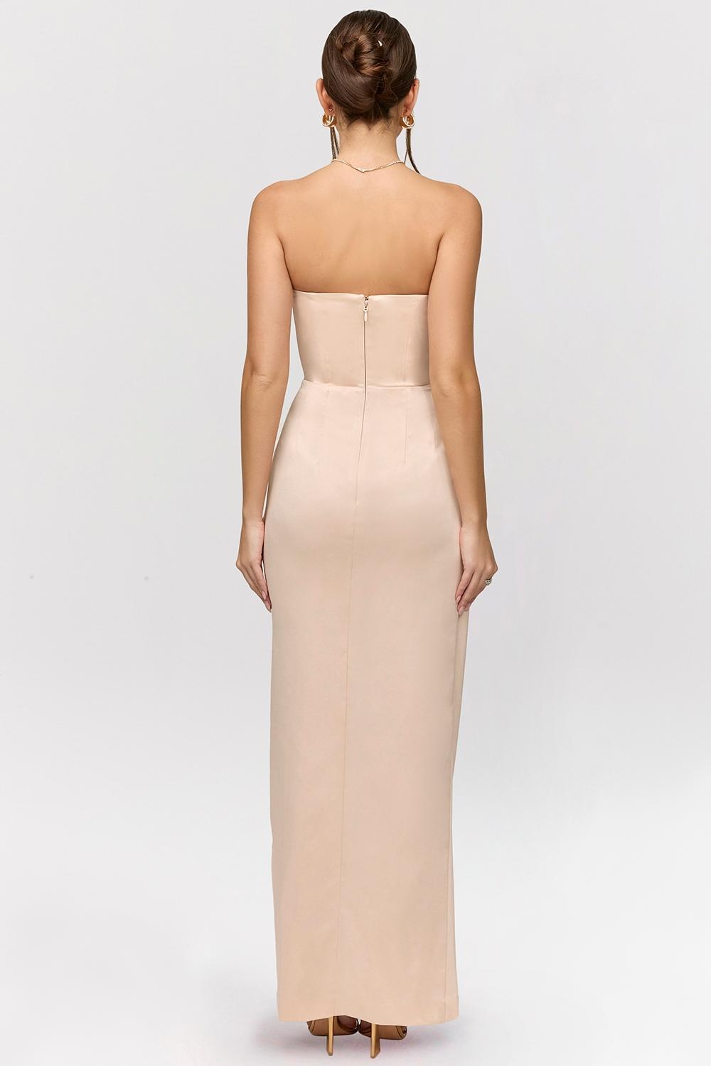 Adrienne Champagne Satin Strapless Gown Product Image