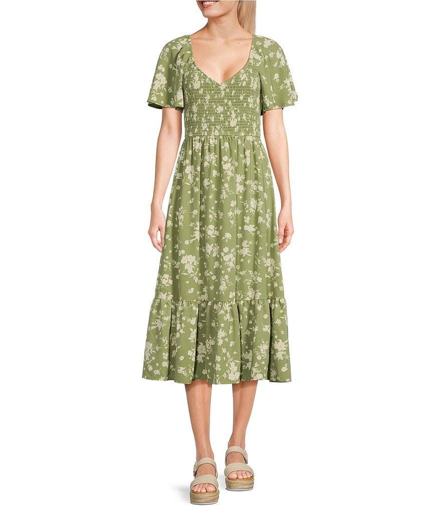 Blu Pepper Smock Floral Print Midi Dress Product Image