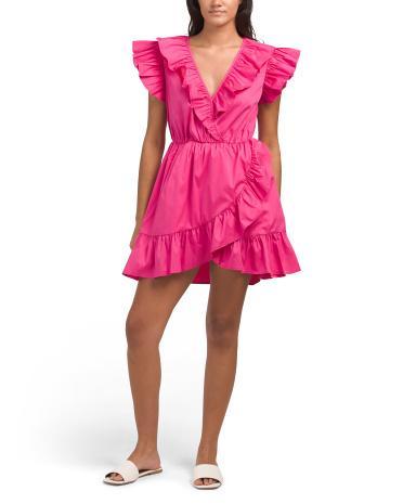 Ruffle Sleeve Poplin Mini Dress for Women Product Image