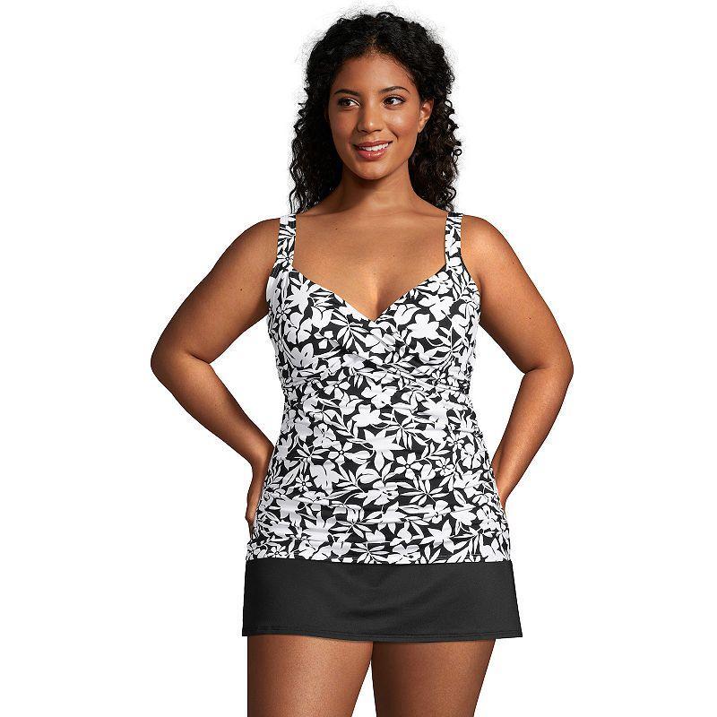 Lands End Plus Size Long V-Neck Wrap Underwire Tankini Swimsuit Top Product Image