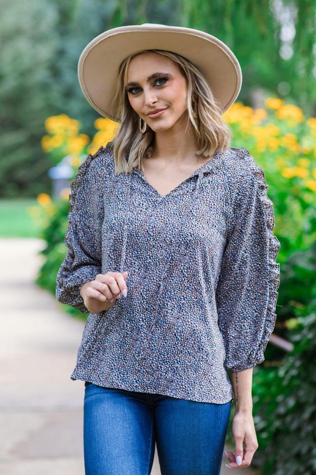 Mocha Multicolor Ditsy Floral Cold Shoulder Top Product Image