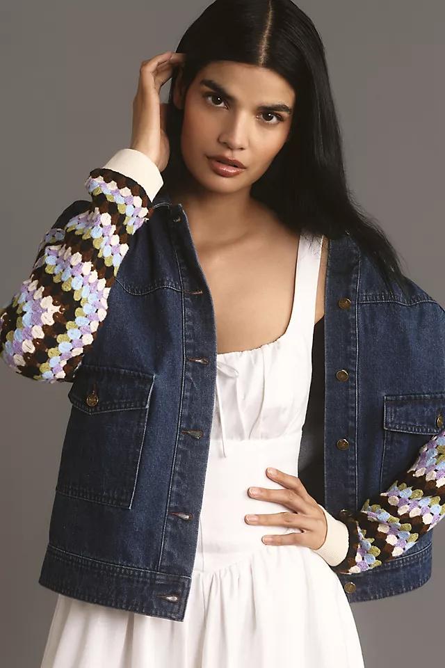 By Anthropologie Crochet-Sleeve Denim Jacket Product Image