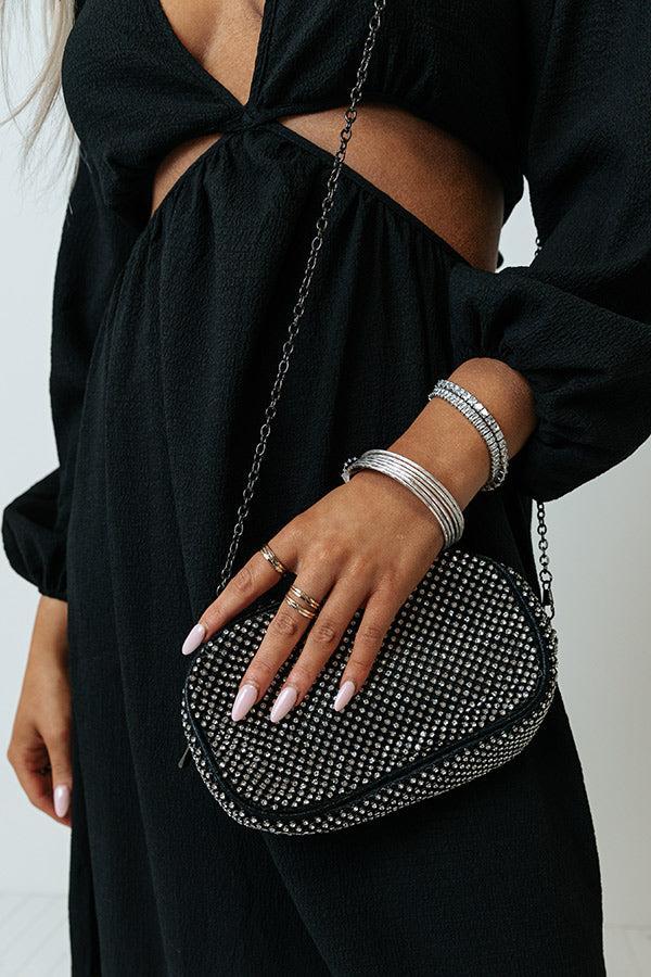 Champagne Getaway Rhinestone Clutch In Black Product Image