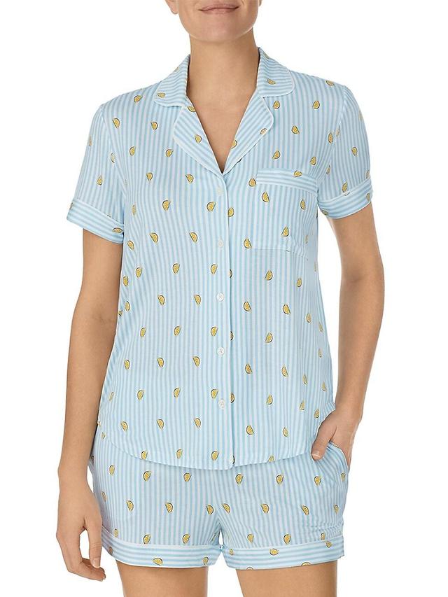 Kate Spade New York Modal Jersey Short Sleeve Notch Capris PJ Set (Lemon Stripe) Women's Pajama Sets Product Image