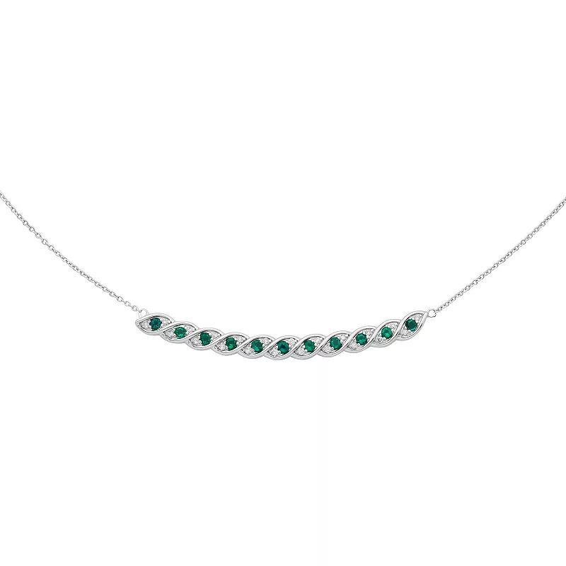 Boston Bay Diamonds Sterling Silver Lab-Grown Emerald & Diamond Accent Twisted Bar Necklace, Womens Product Image