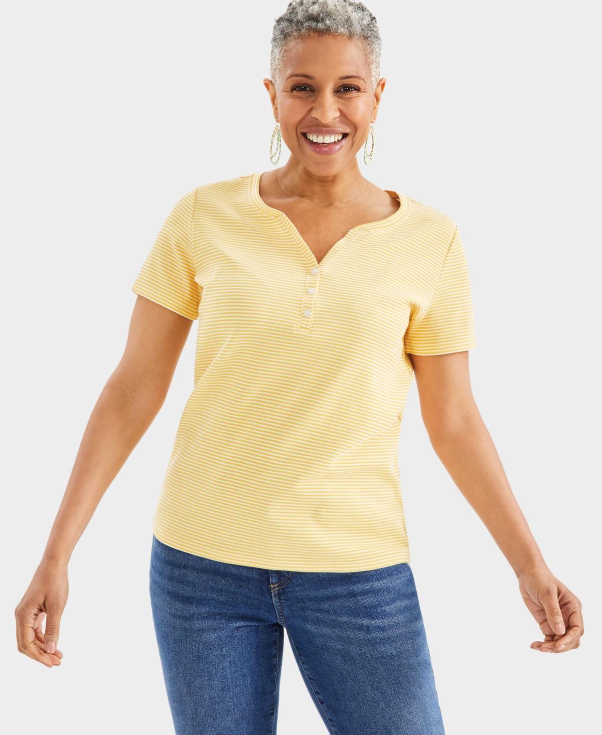 Petite Pinstripe Henley T-Shirt, Created for Macy's Product Image