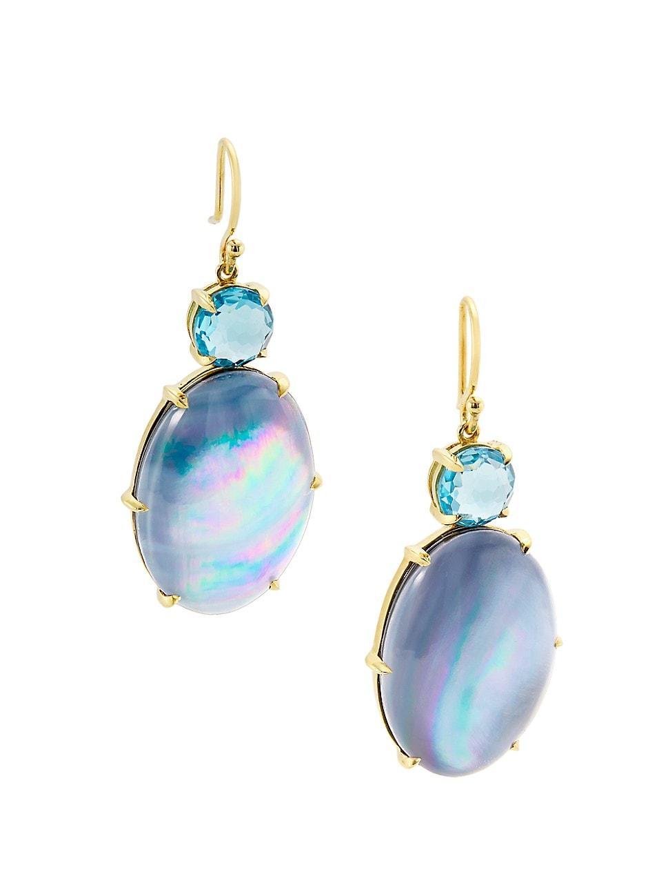 Womens Rock Candy 18K Yellow Gold, Swiss Blue Topaz & Onyx Drop Earrings Product Image