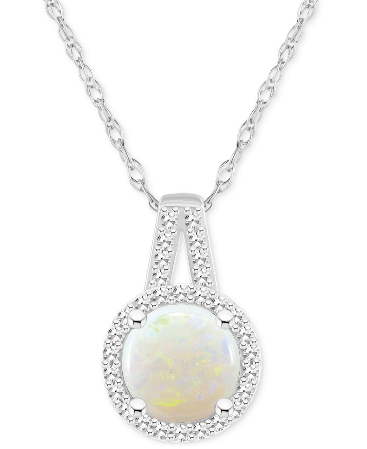 Celebration Gems Sterling Silver 7 mm Round Gemstone & 1/8 Carat T.W. Diamond Halo Pendant Necklace, Womens White Product Image