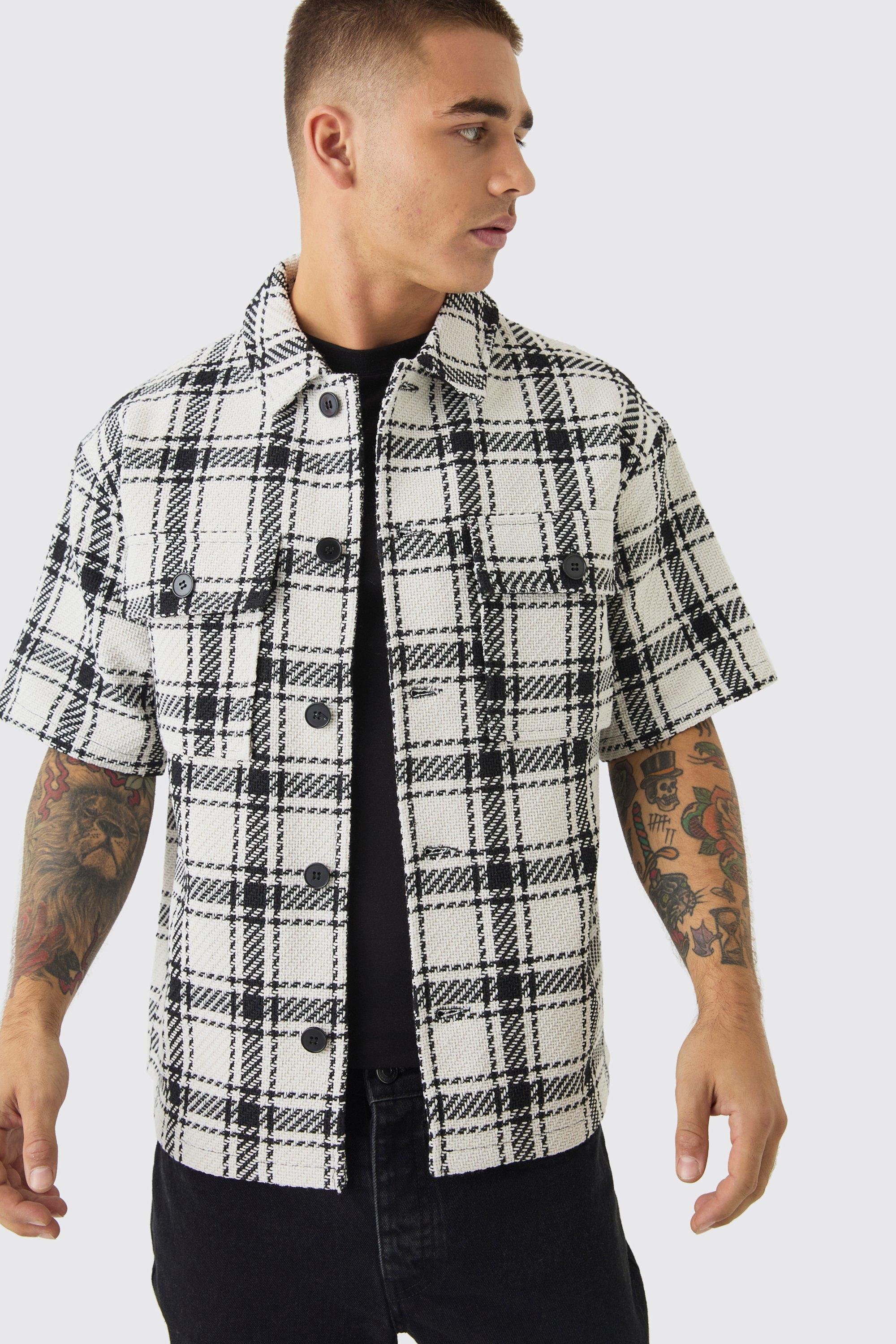 Oversized Heavyweight Textured Plaid Overshirt | boohooMAN USA Product Image