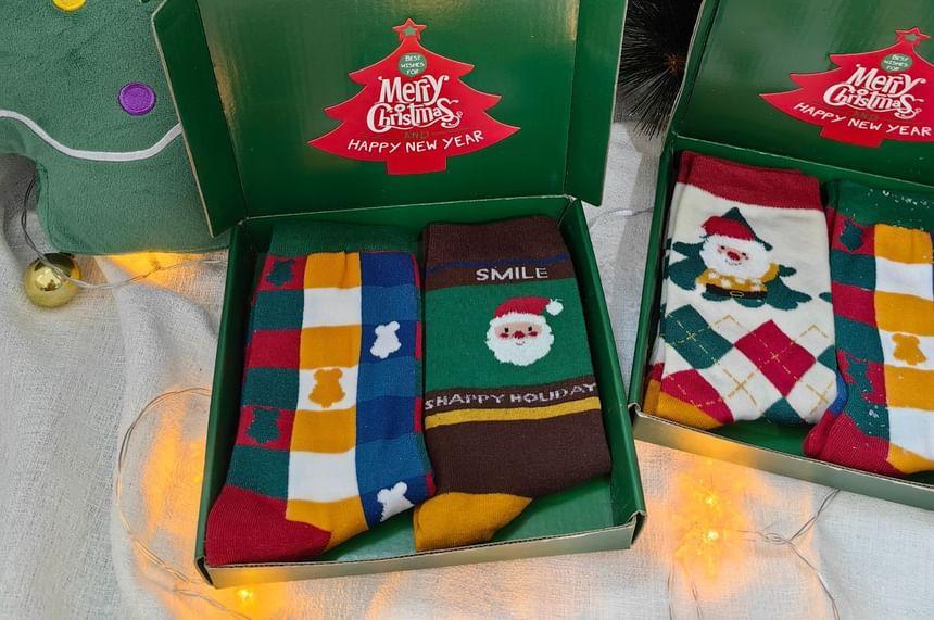 Set of 2 Pairs: Christmas Cartoon Print Socks Product Image