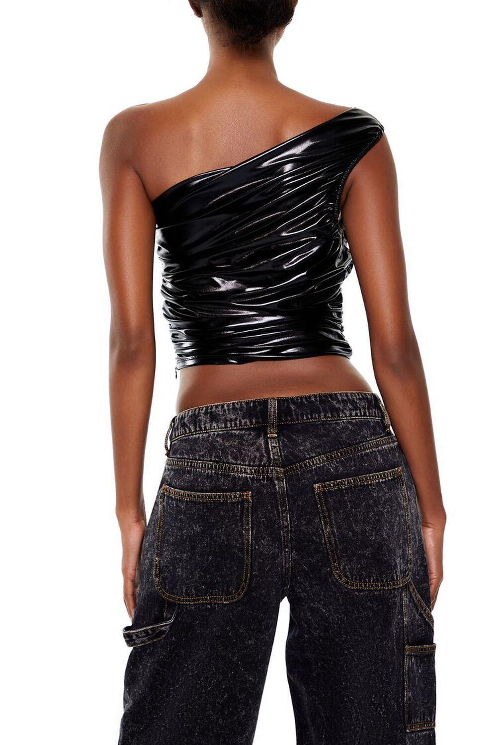 Faux Leather One-Shoulder Crop Top | Forever 21 Product Image