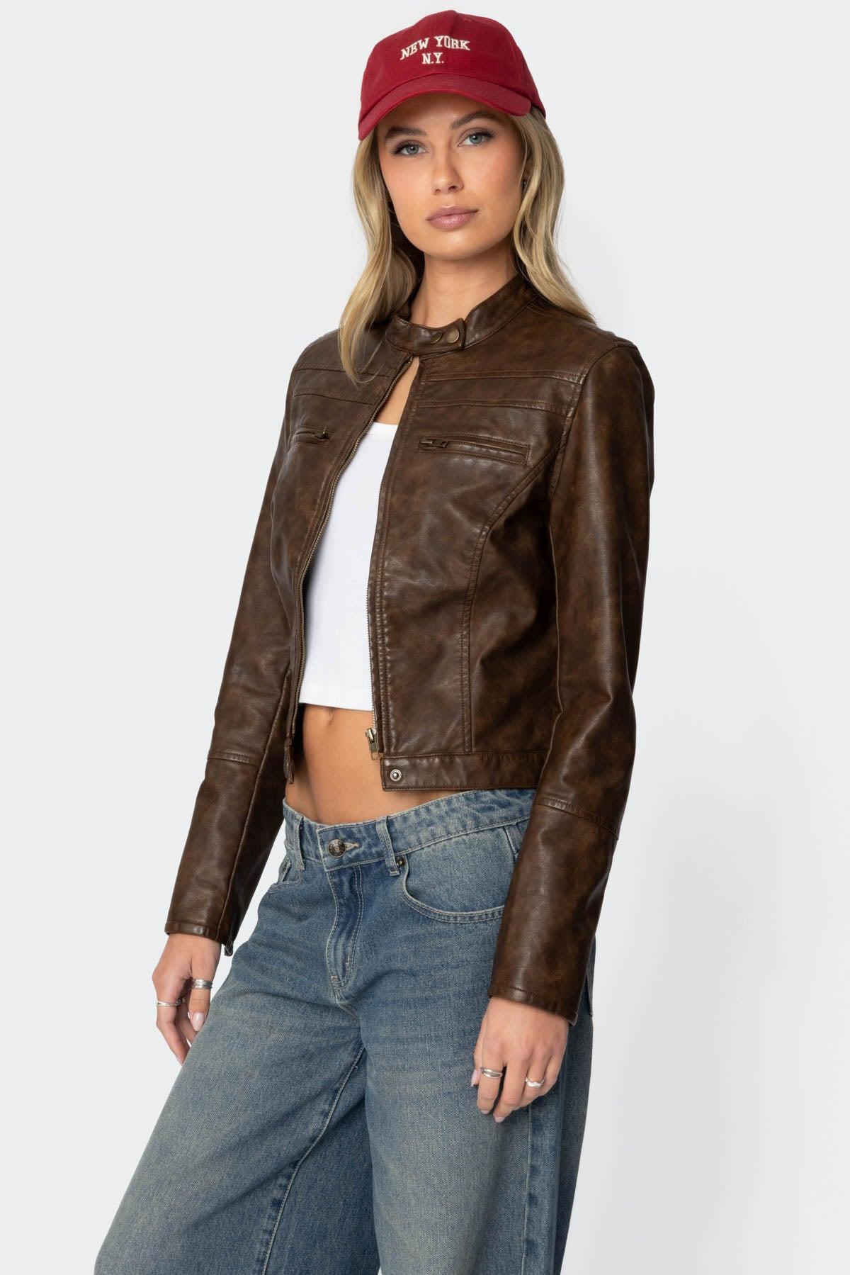 Teddi Washed Faux Leather Jacket Product Image