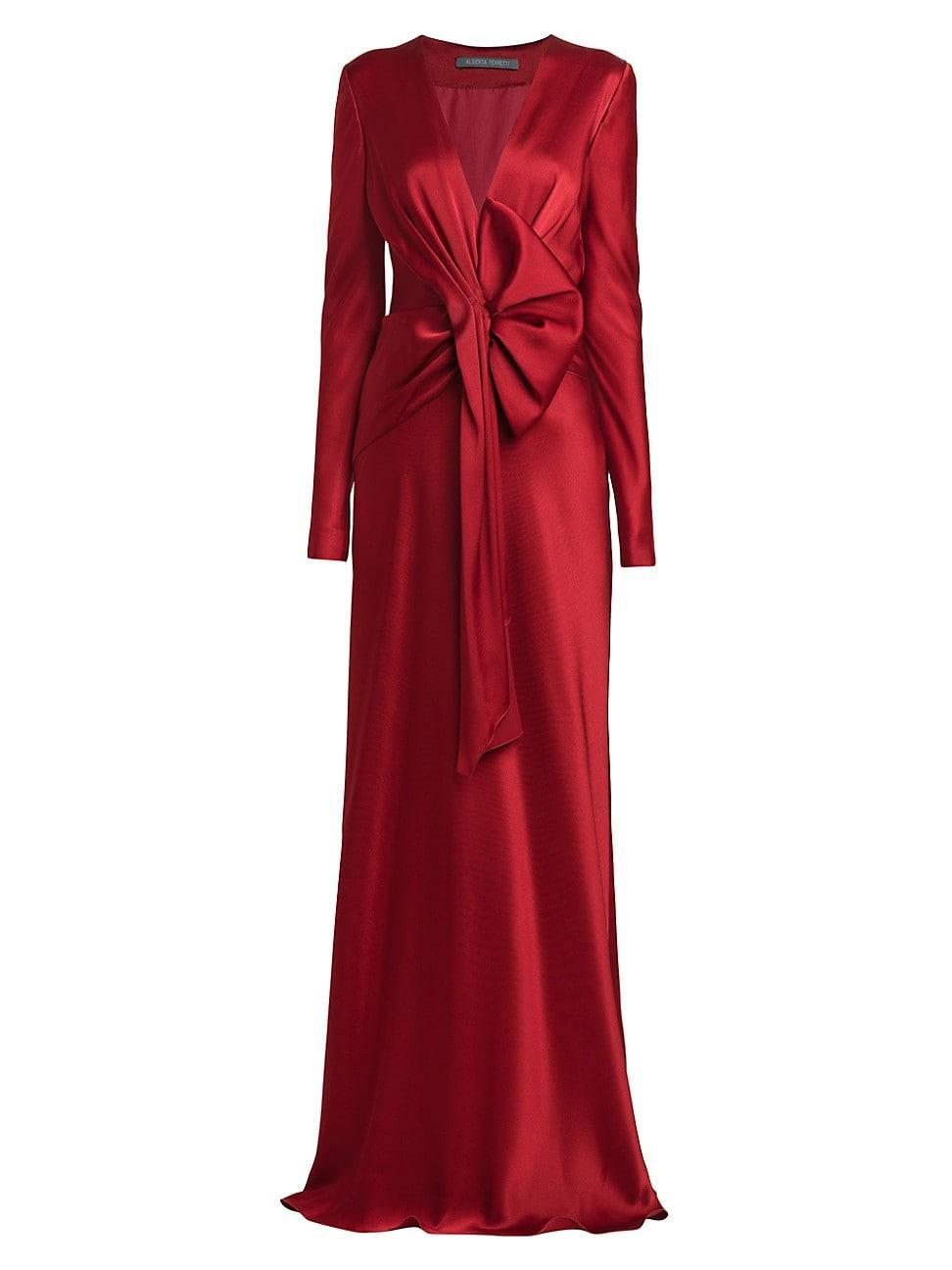 Womens Gathered Long-Sleeve Satin Gown Product Image