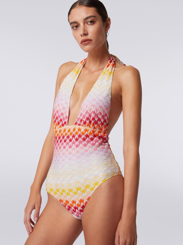 Dégradé lace-effect one-piece swimming costume with lurex Product Image