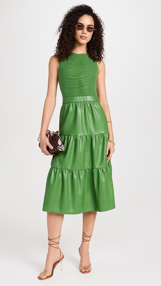 alice + olivia Conley Vegan Leather Tiered Midi Dress | Shopbop Product Image