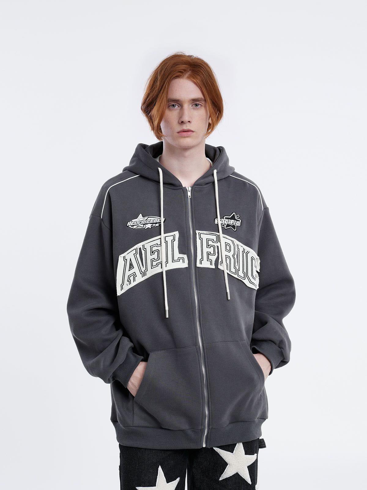 Aelfric Eden Embroidered Star Letter Zip Up Hoodie Product Image