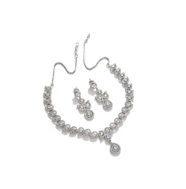 Sohi Womens Silver Crystal Bling Necklace And Earrings (Set Of 2) Product Image