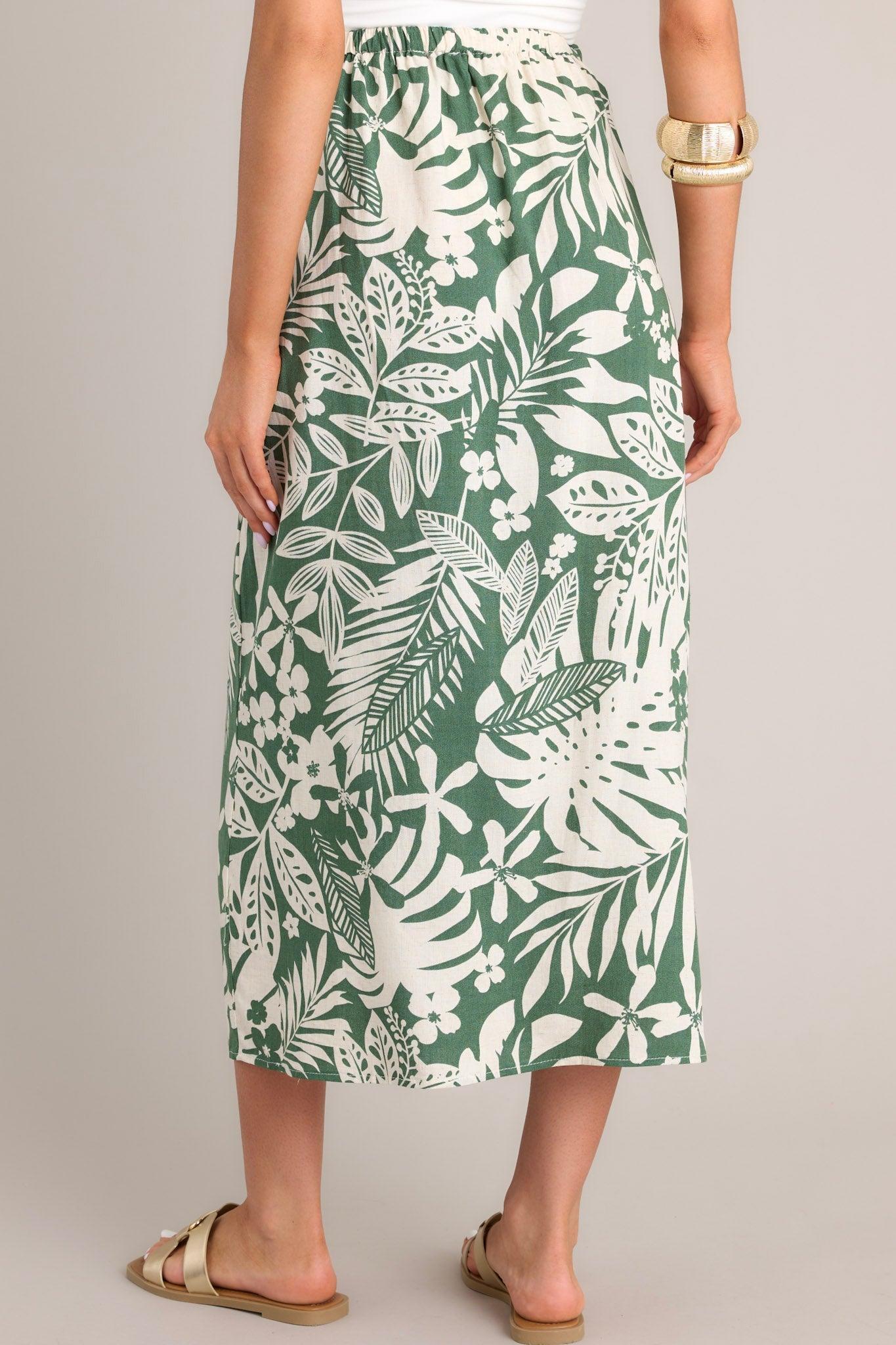 Jungle Canopy Green Tropical Print Midi Wrap Skirt Product Image