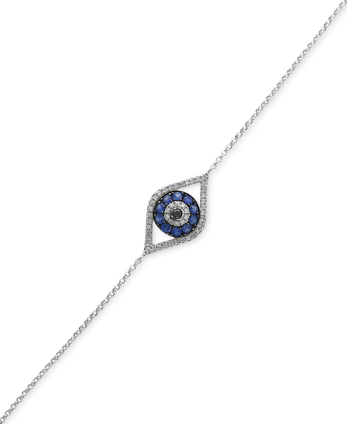 Womens 14K Yellow Gold, Blue Sapphire & 0.15 TCW Diamond Evil Eye Bracelet Product Image