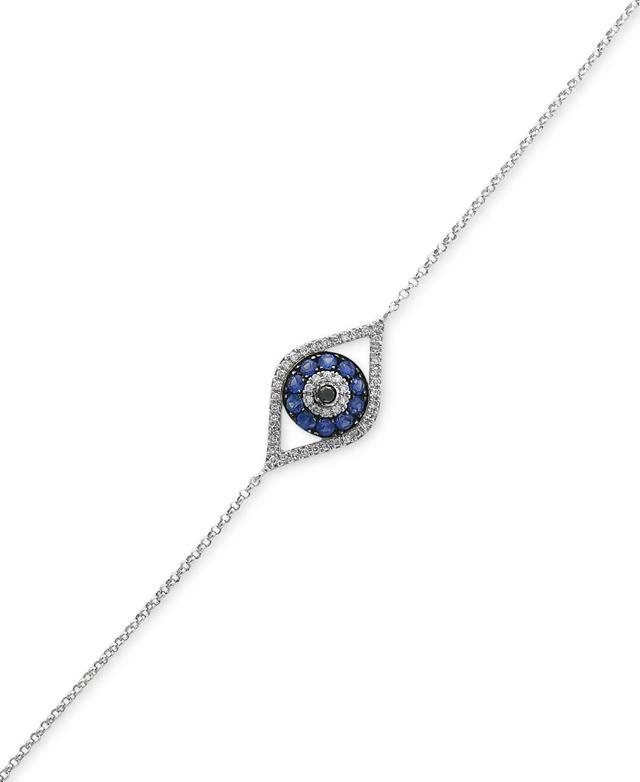 Diamond and Blue Sapphire Evil Eye Bracelet in 14K White Gold Product Image