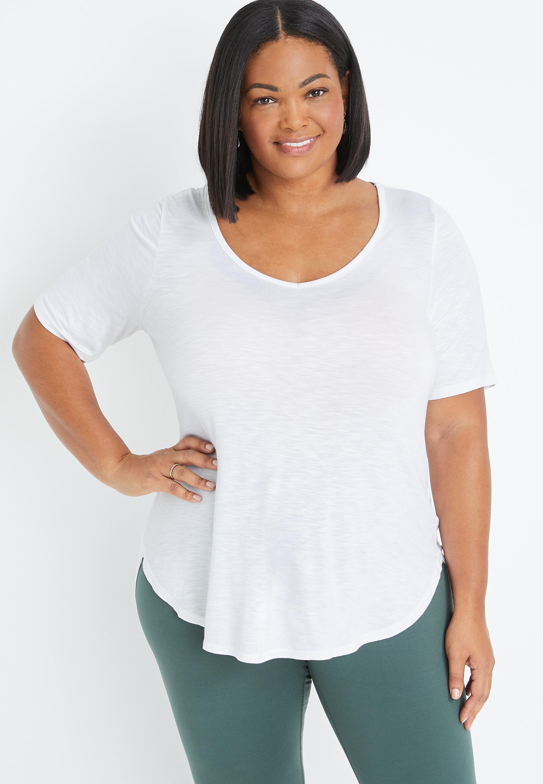 Maurices 0X Plus Size Womens 24/7 Olivia Solid V Neck Tunic Tee Product Image