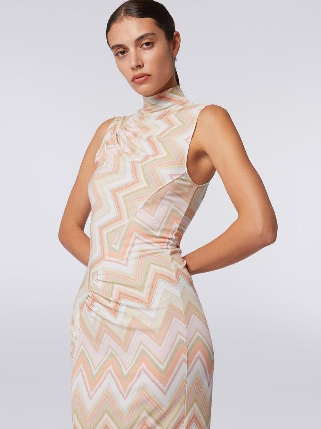 Longuette dress in zigzag viscose with gathers Multicoloured | Missoni Product Image