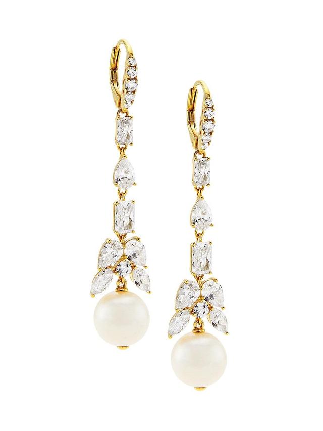 Womens Versailles 18K Gold-Plated, Cubic Zirconia & Freshwater Pearl Linear Drop Earrings Product Image