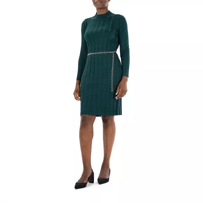 Womens Nina Leonard Ribbed Mockneck Sweaterdress Green Product Image