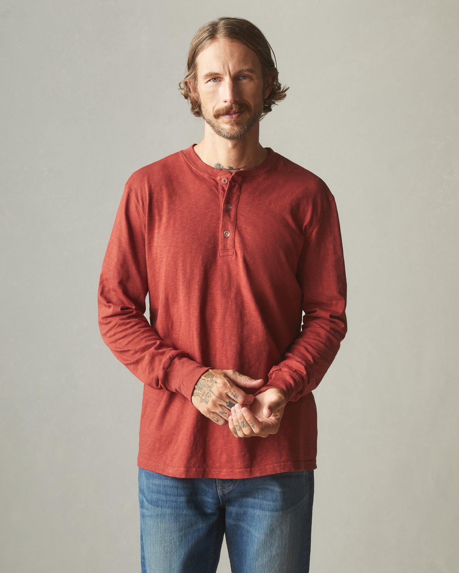 Premium Slub Henley Tee Long Sleeve - Burnt Pepper Male Product Image