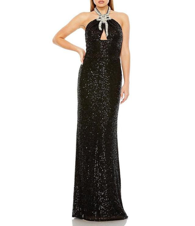 Mac Duggal Bow Halter Keyhole Neckline Sequin Gown Product Image