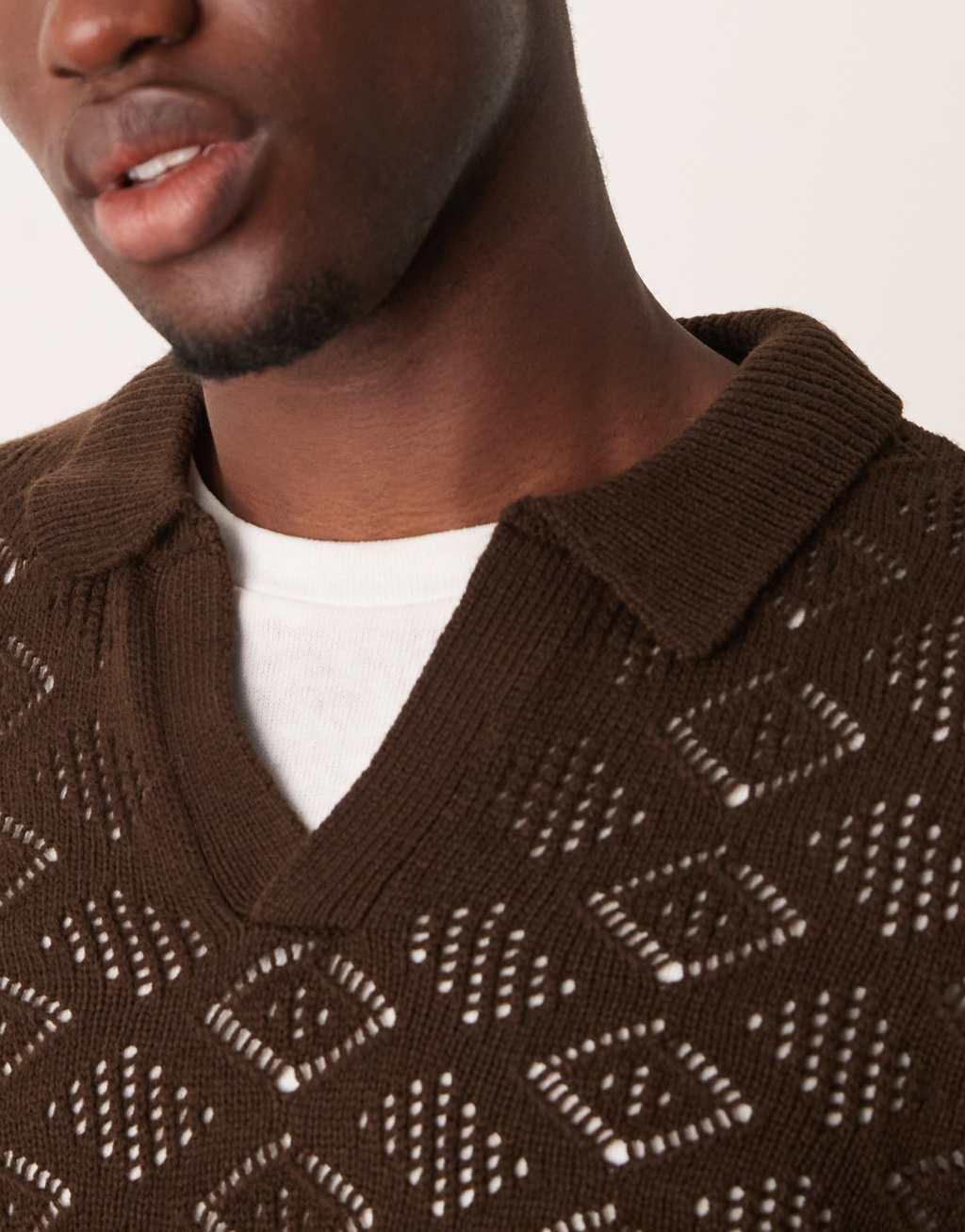 ASOS DESIGN knitted sweater with notch neck in dark brown with texture Product Image