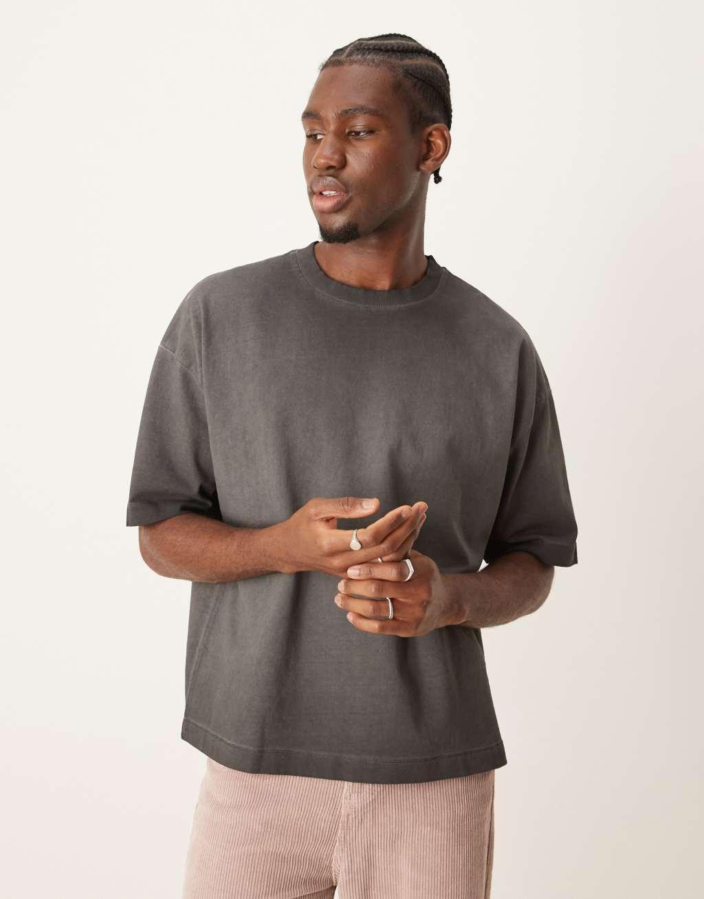 ASOS DESIGN oversized boxy pigment dye T-shirt in washed black Product Image