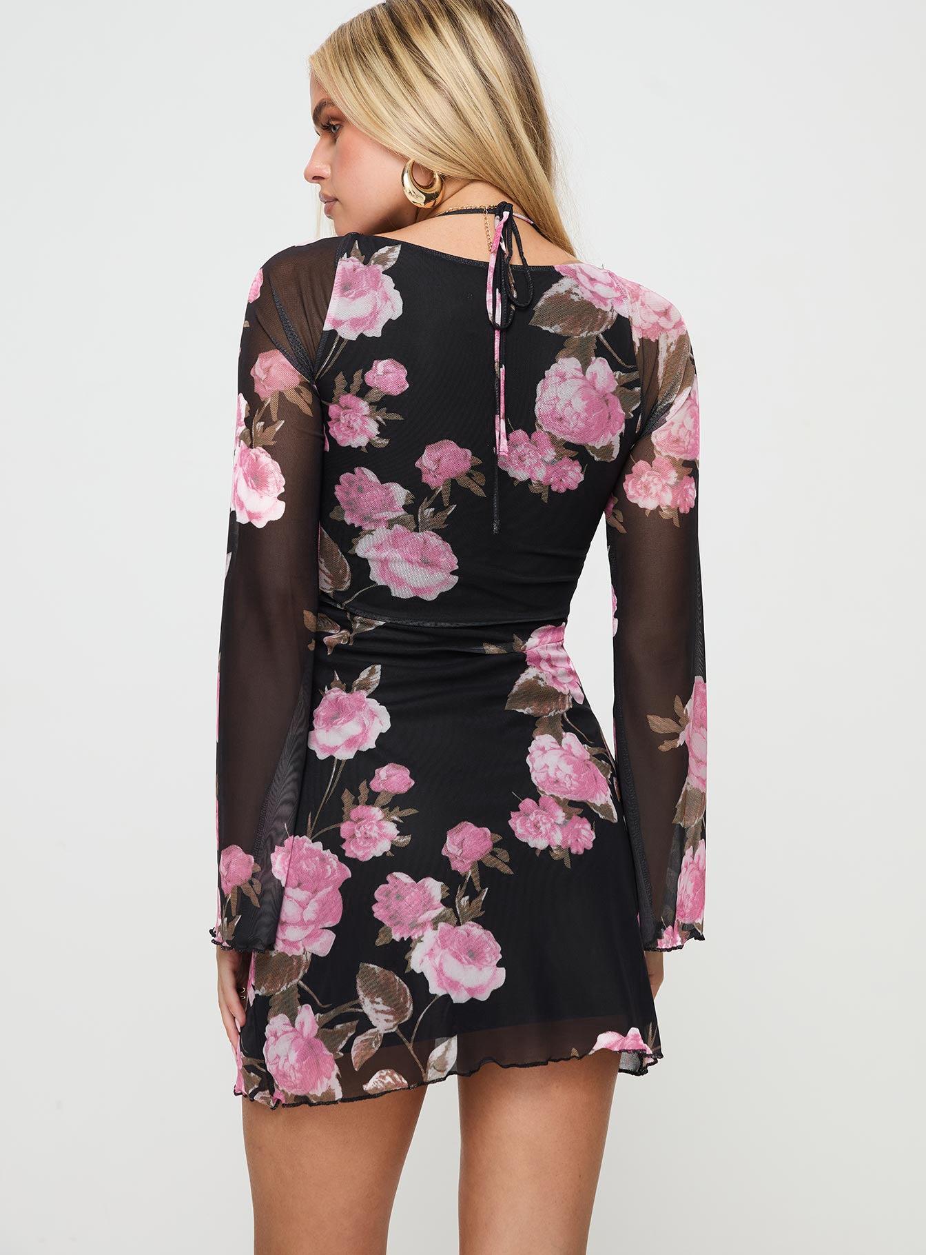 Bilbao Long Sleeve Mini Dress Black / Floral Product Image