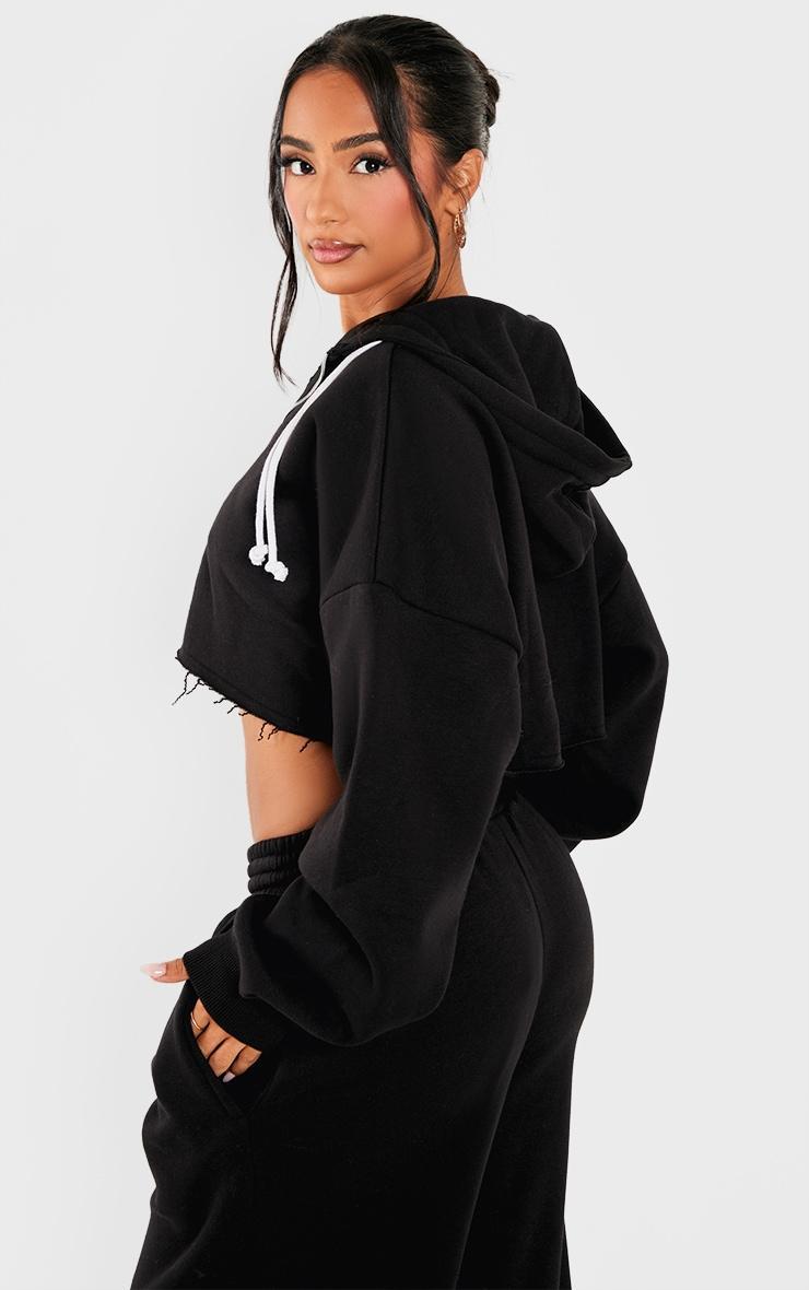 Petite Black Contrast Drawstring Cropped Zip Up Hoodie Product Image