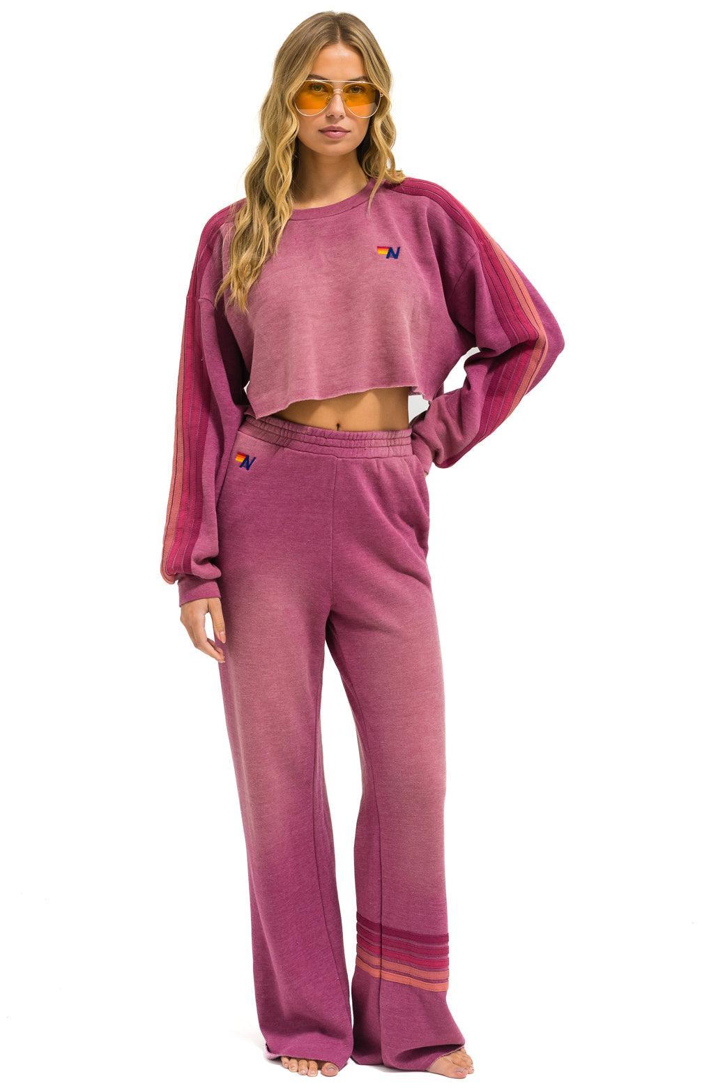 RUGBY STITCH WIDE LEG POCKET SWEATPANTS - FADED BERRY Female Product Image